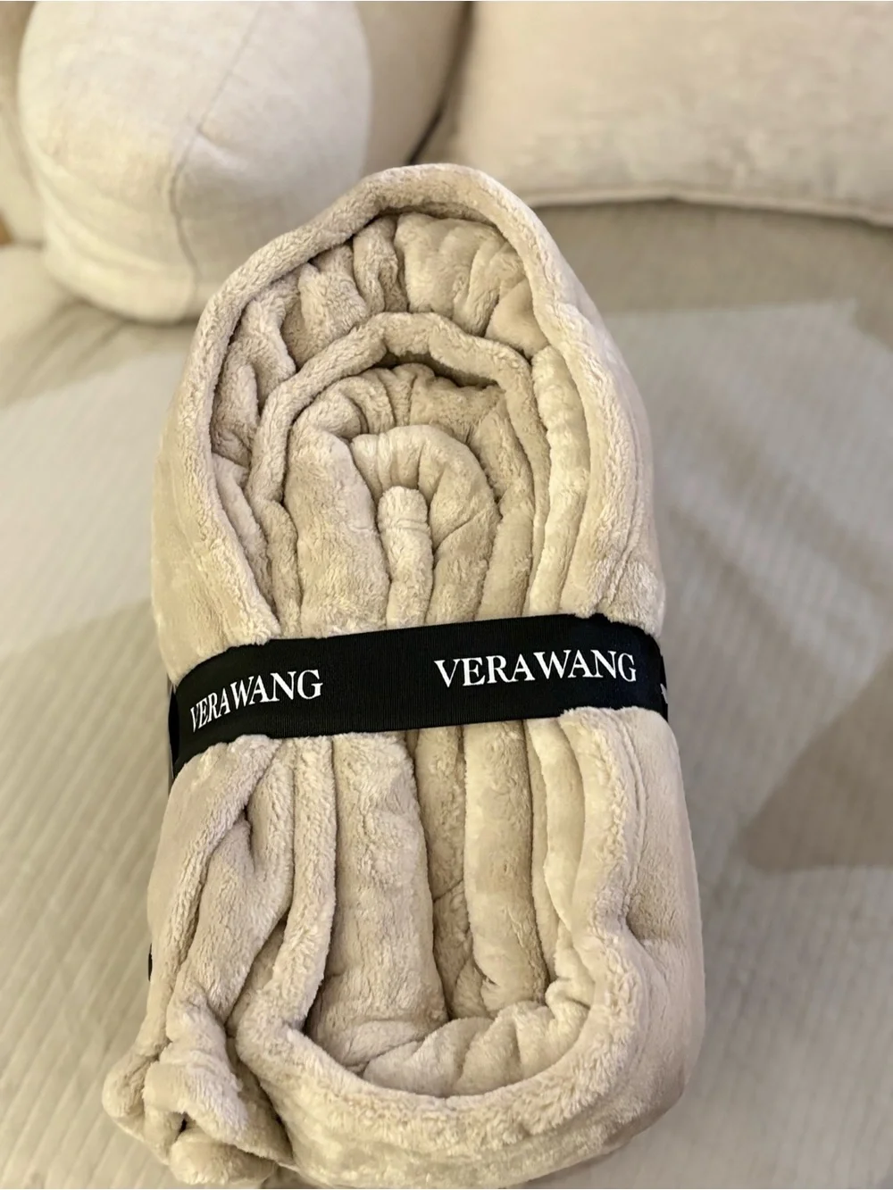 Vera Wang Luxury Plush Oversized Throw Blanket in Beige Full/Queen